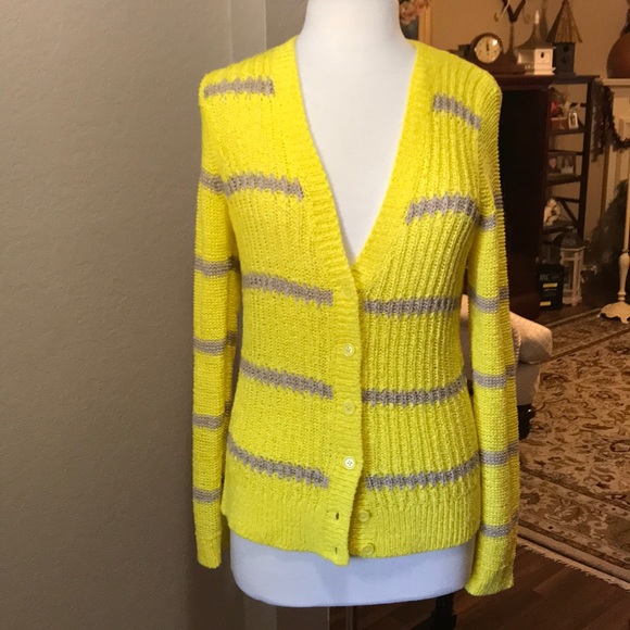 LOFT Sweaters - LOFT YELLOW/GRAY CARDI. SIZE M